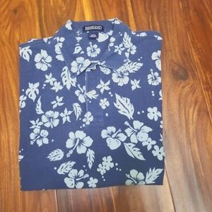 Lands' End Mens Short Sleeve Polo Shirt Medium Hawaiian Floral Tropical